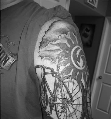 Bicycle Tattoo On Left  Shoulder