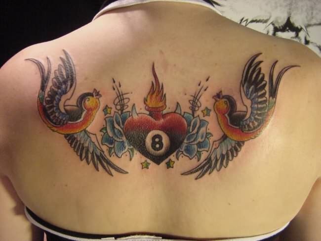 Love Angels Bird Tattoo On Back