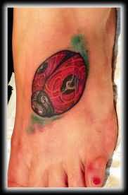 Red Bug Tattoo On Foot