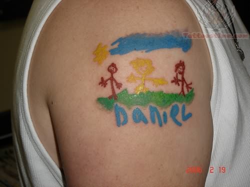 Hippie Colorful Tattoo On Shoulder