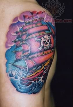Old Pirate Tattoo On Shoulder