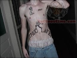 Thug Life Tattoo on Belly