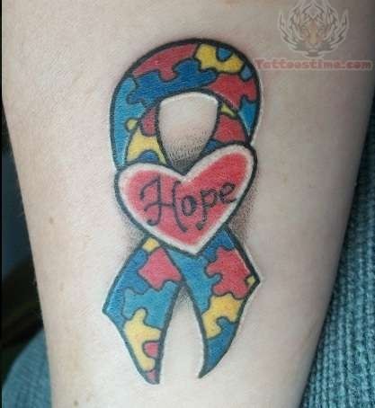 Autism Ribbon And Heart Tattoo