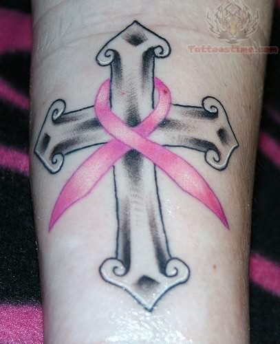 Cross And Ribbon Tattoos