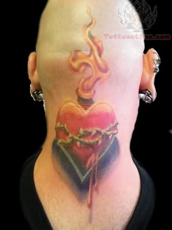 Sacred Heart Tattoo On Back Neck