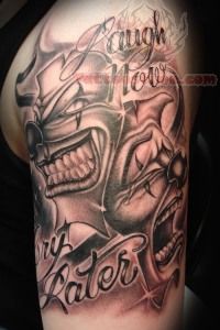 Laugh Now Cry Later Mask Tattoo