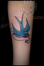 Cute Small Bird With Banner Tattoo