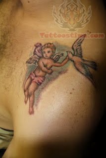 Cherub Tattoo Designs With Bird