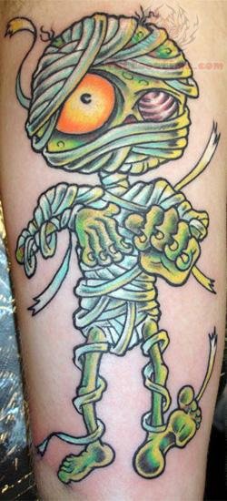 Green Ink Mummy Tattoo