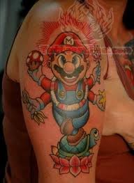 Large Mario Tattoo On Sleeve