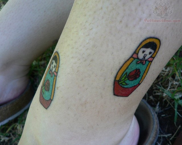 Small Matryoshka Tattoos On Leg