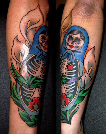 Sugar Skull Matryoshka Tattoo