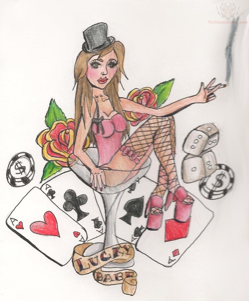 Lucky Babe Poker Tattoo Design