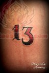 Red And Black Thirteen Number Tattoo
