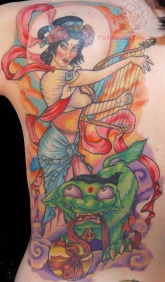 Lady And Foo Dog Tattoo