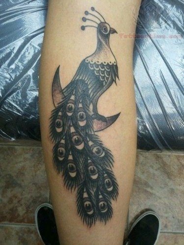 Peacock Sitting On Moon Tattoo