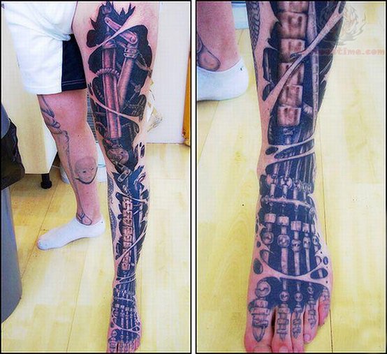 Mechanical Tattoo On Leg