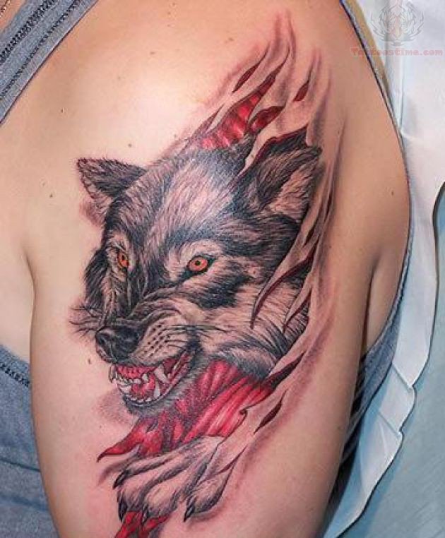 Mechanical Wolf Head Tattoo On Bicep