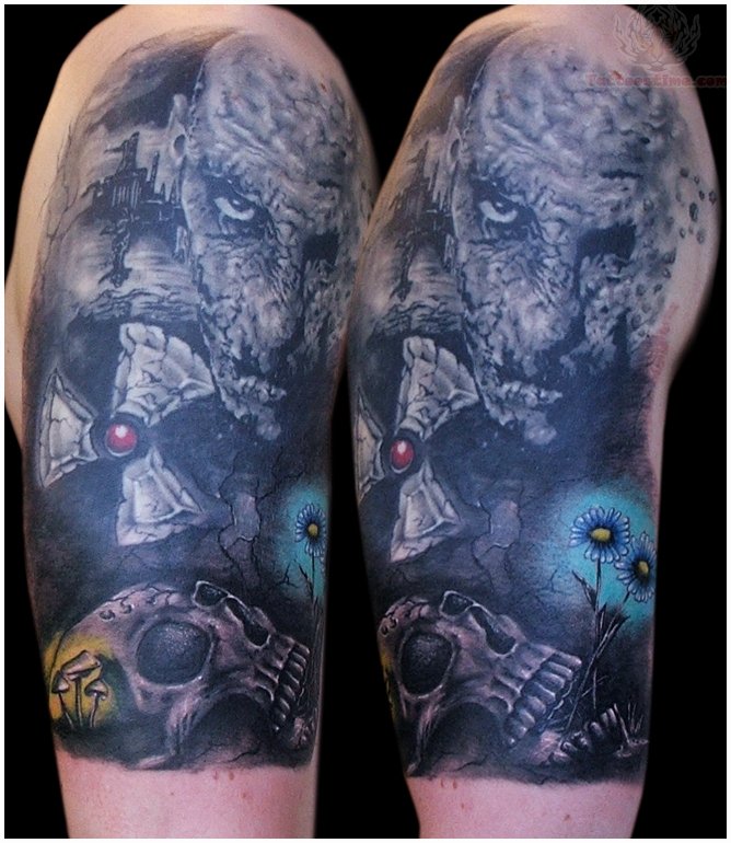 Stalker Mechanical Tattoo On Half Sleeve