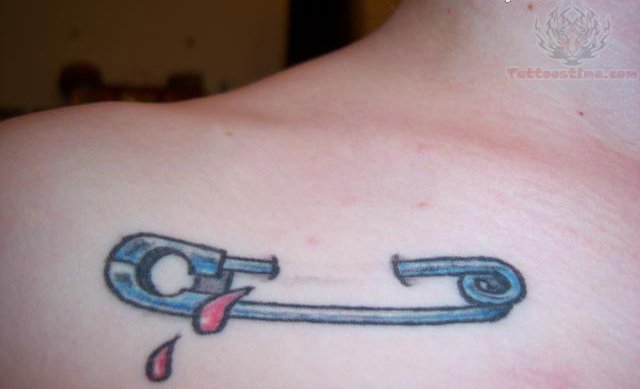 Safety Pin And Blood Drops Tattoo