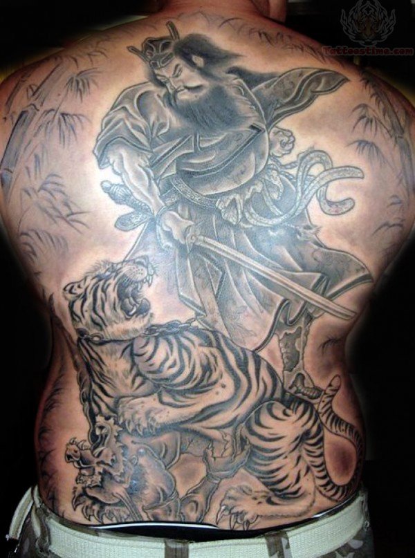 Tiger Japanese Samurai Tattoo On Back