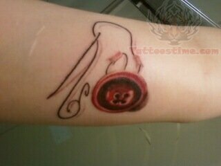 Red Button With Thread Tattoo