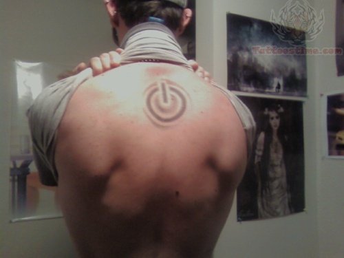 Upper Back Power Button Tattoo