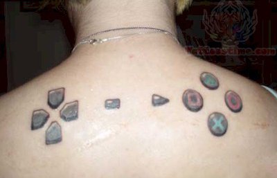 Video Game Remote Buttons Tattoos On Upperback