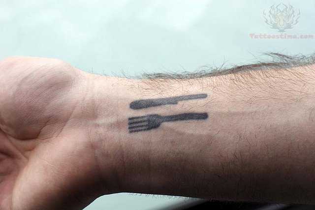 Knife And Fork Tattoo On Wrist