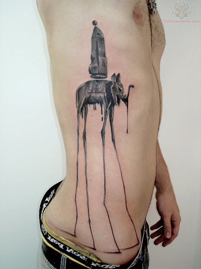 Salvador Dali Elephant Side Ribs Tattoos