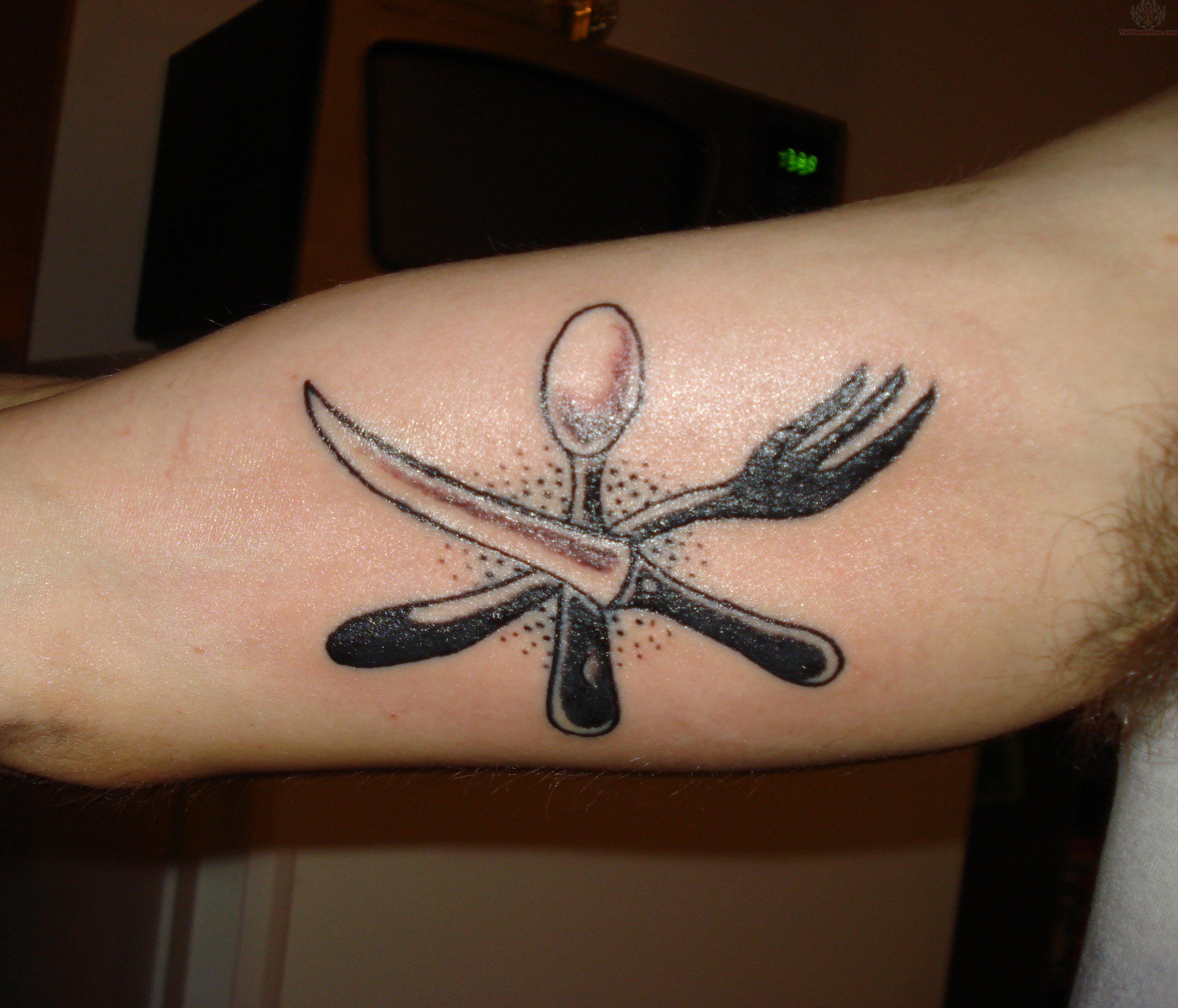 Spoon And Fork Tattoos On Muscles