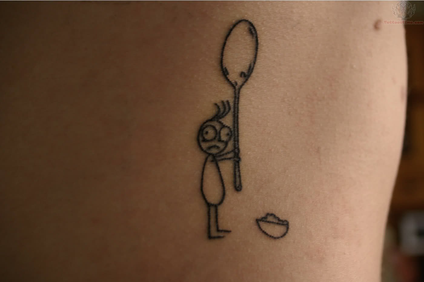 Cartoon With Spoon Back Shoulder Tattoo