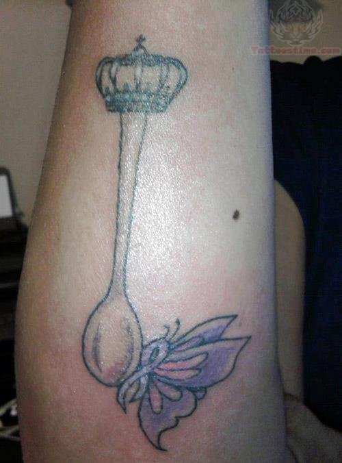 Crown Spoon And Butterfly Tattoo