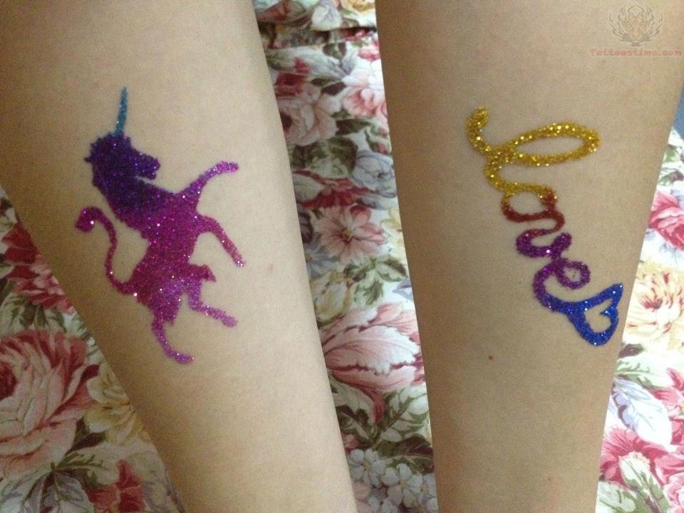 Unicorn And Love Glitter Tattoo