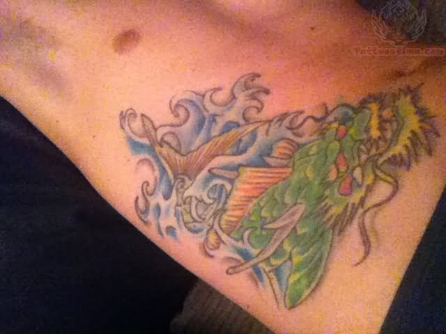 Color Dragon Koi Tattoo On Hip