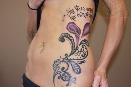 She Flies With Her Own wings – Paisley Pattern Tattoo On Side Rib