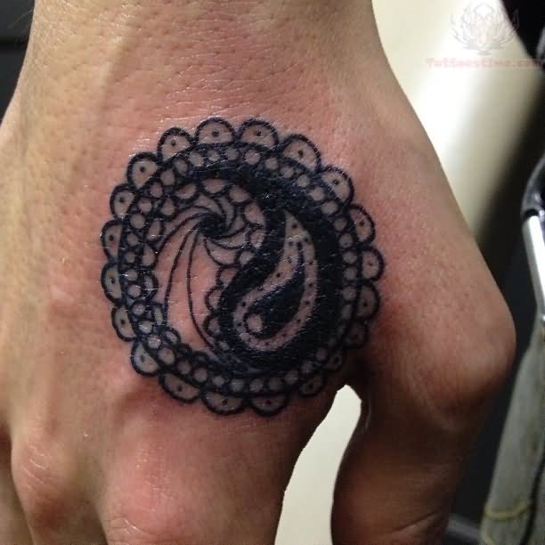 Yin Yang Paisley Pattern Tattoo On Hand