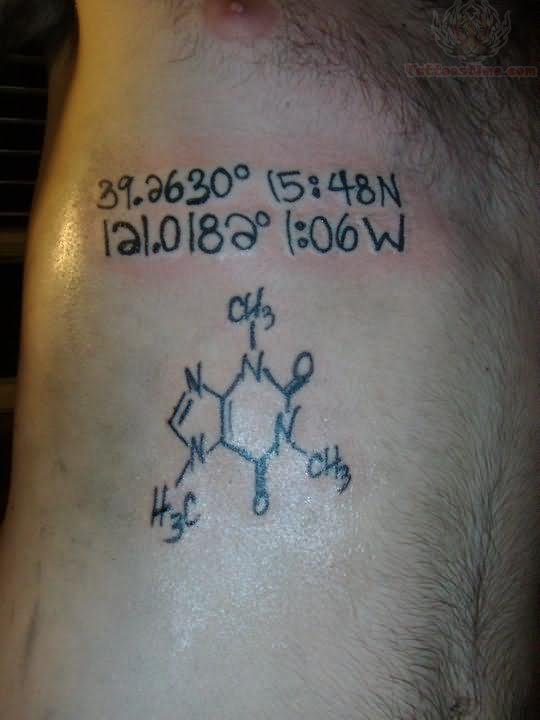Caffeine Tattoo On Side Rib For Men