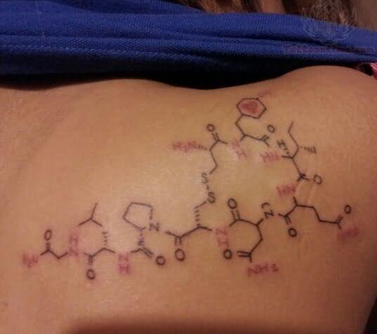 Red And Black Ink Molecule Tattoo Picture