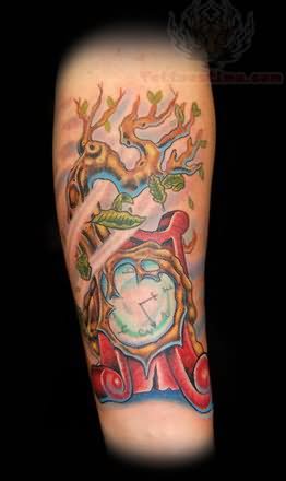 Tree Clock Color Ink Tattoo