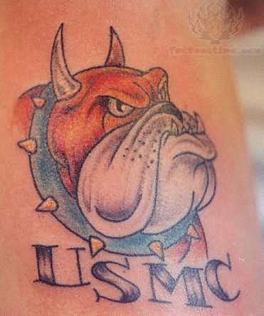 USMC – Bull Dog With Devil Horns Tattoo