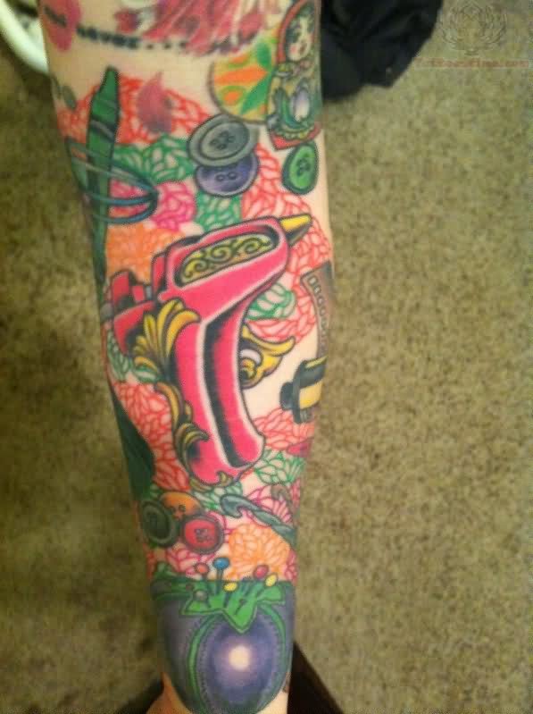 Granny Square Color Tattoo On Sleeve