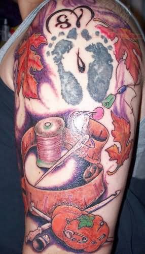 Granny Square Tattoo On Half Sleeve