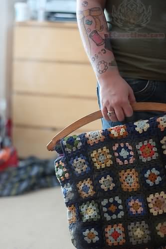 Granny Square Tattoo On Right Arm