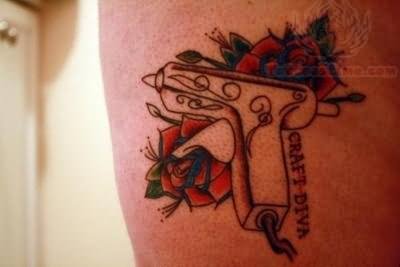 Red Roses And Glue Gun Tattoo