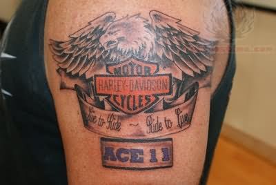Eagle Harley Davidson Tattoo On Shoulder