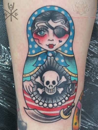 Pirate Matryoshka Doll Color Ink Tattoo