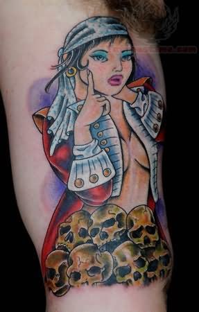 Skulls And Pirate Girl Tattoo