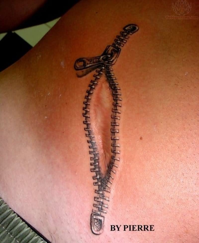 Zipper Tattoo On Hip