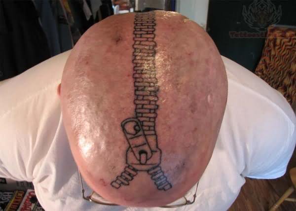 Zipper Tattoo On Men Head